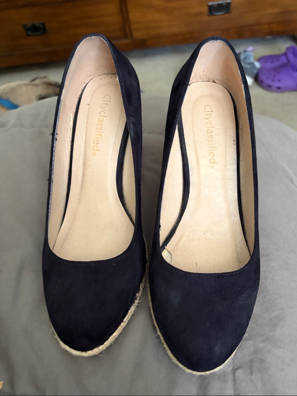 Cityclassified Black Suede Espadrille Wedges